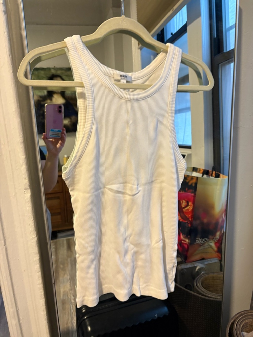 Agolde White Ribbed Racerback Tank